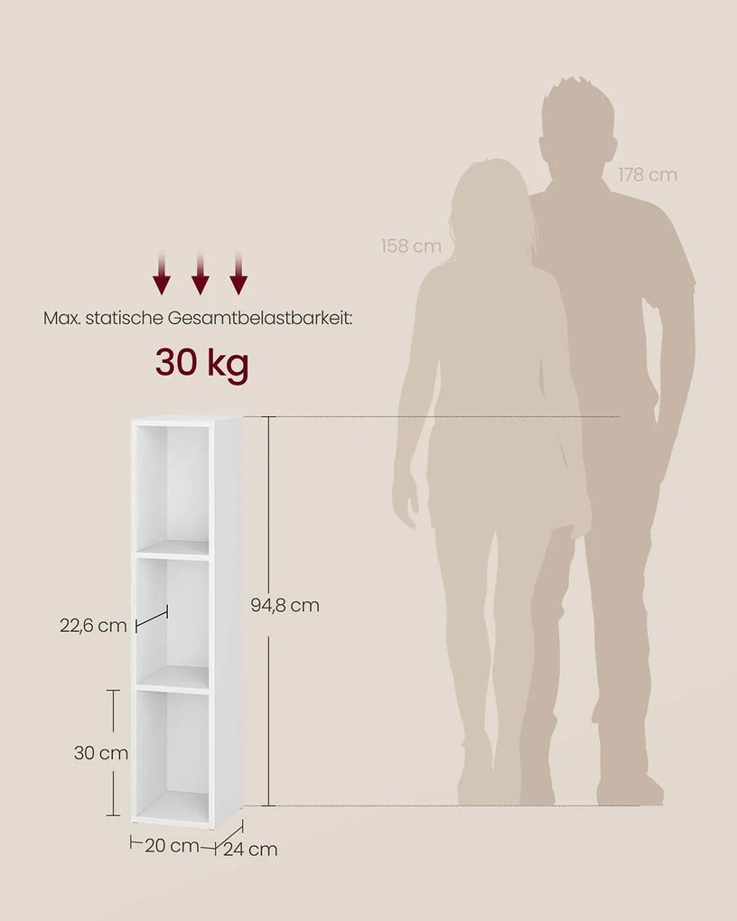 Estante estreita com 3 níveis 24 x 20 x 94,8 cm para arrumação Branca