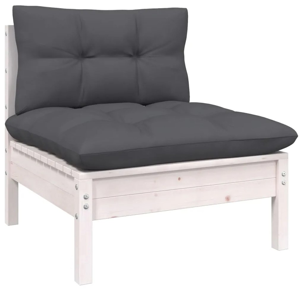 vidaXL Sofá de centro para jardim c/ almofadões pinho maciço branco