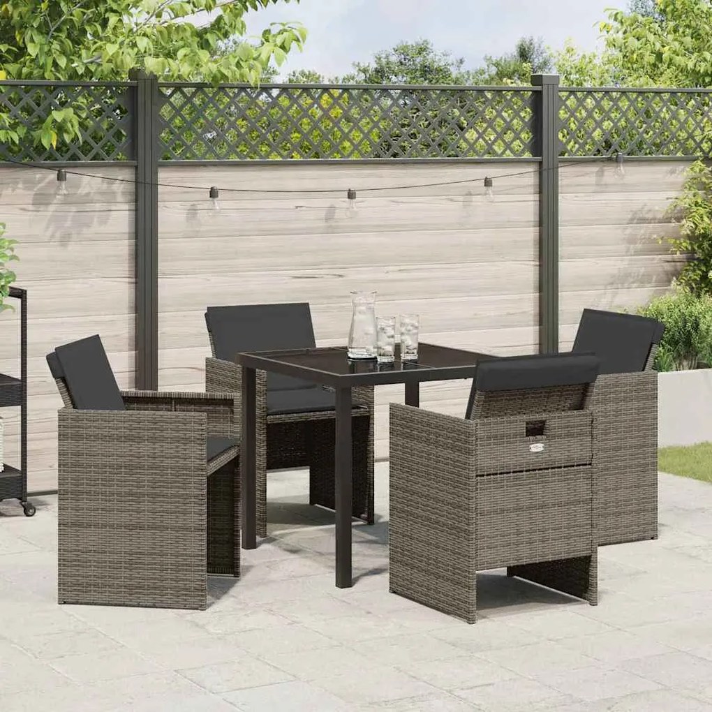 Conjunto de Jantar de Jardim de 5 Peças com Almofadas Cinza em Rattan