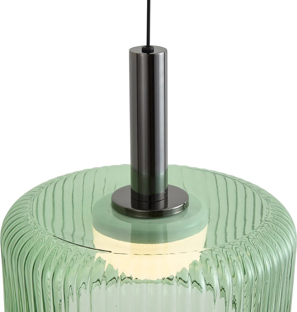 Candeeiro Suspenso de Design Gunmetal com Vidro Verde, Incl. LED Regulável em 3 Níveis, 3 Luzes Easylift - Fiera
