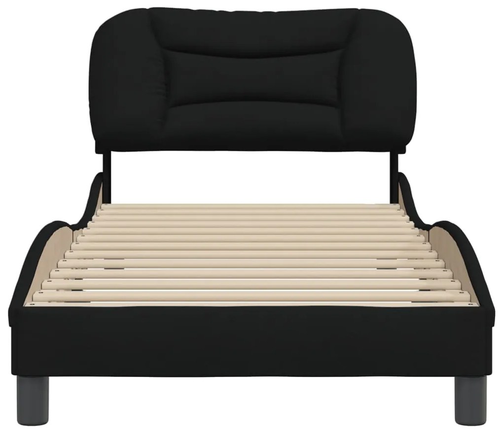 Estrutura de cama c/ cabeceira tecido 90x190 cm preto