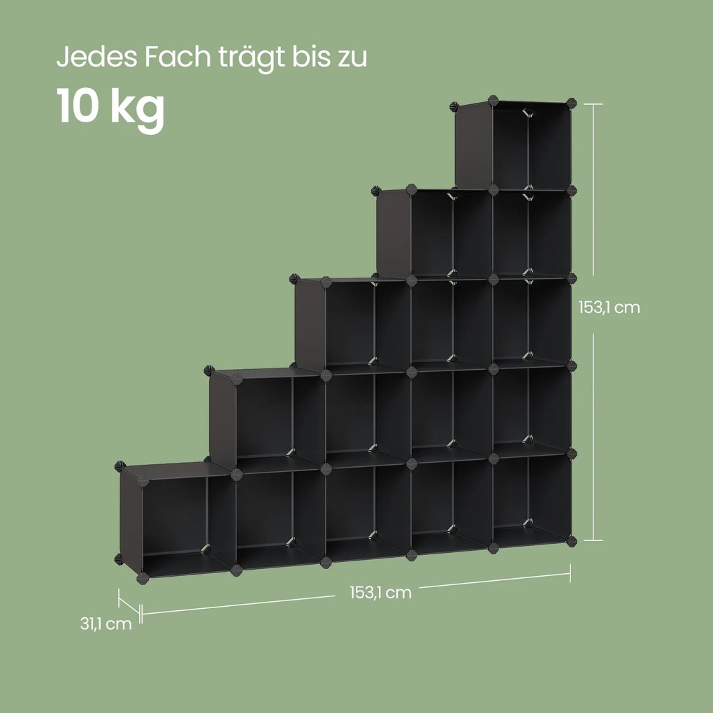 Armario de arrumação 123 x 31 x 123 cm com sistema de prateleiras encaixável preto