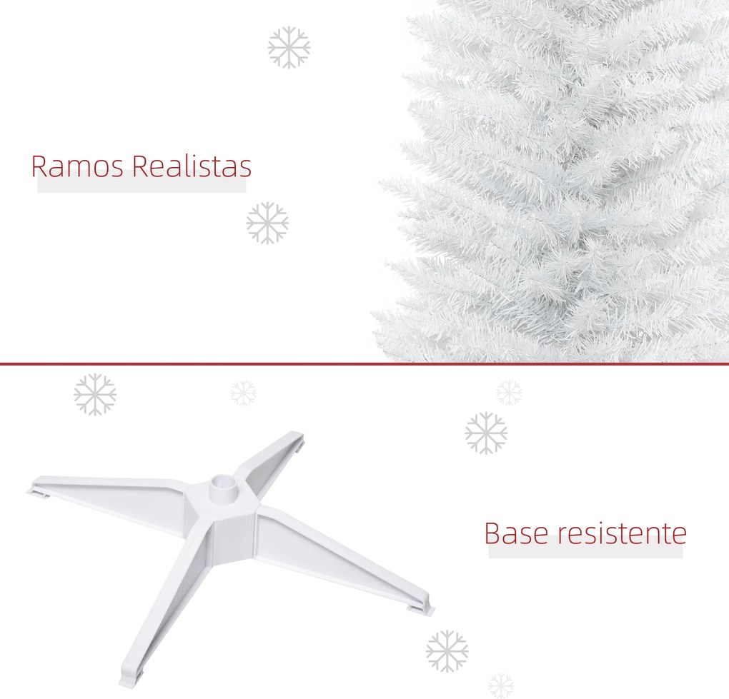 Árvore de Natal Artificial 210 cm Ignífugo com 199 Ramos de PVC Decoração de Natal para Interiores Branco