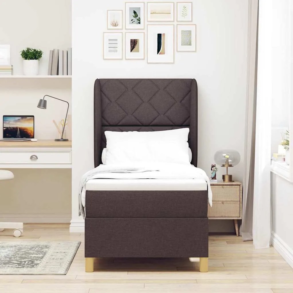 Cama Box Spring com Colchão vidaXL Marrom Escuro 80x200 cm Tecido