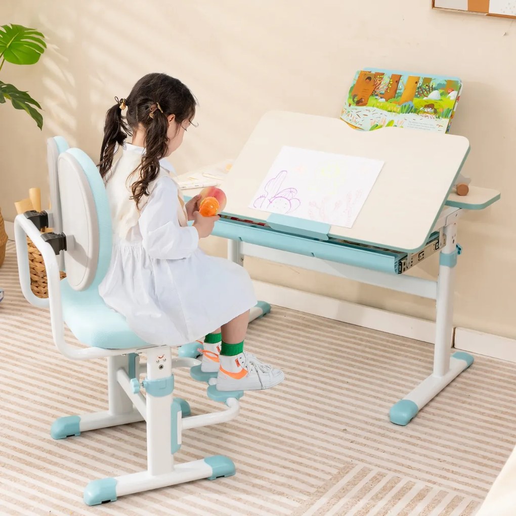 Mesa infantil com altura ajustável, inclinação e suporte para livros - rosa
