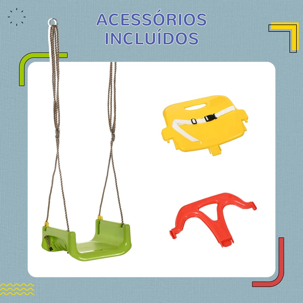 Outsunny Baloiço para Bebé 3 em 1 com Encosto Desmontável Cordas Ajustáveis e Barra em T Baloiço Infantil para Crianças de 9-36 Meses para Interior e Exterior 42x33x120-180 cm Multicor
