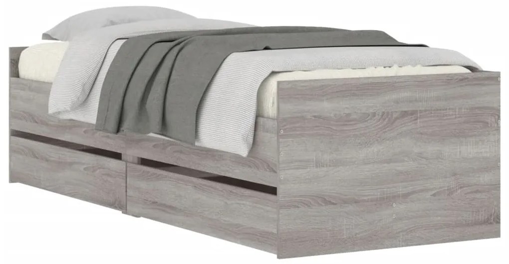 Estrutura cama solteiro pequena c/ gavetas cinzento sonoma