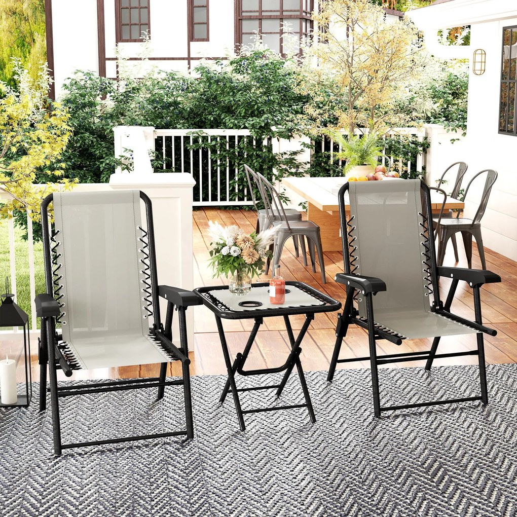 Conjunto de Mesa e Cadeiras de Jardim Móveis de Exterior Dobrável com