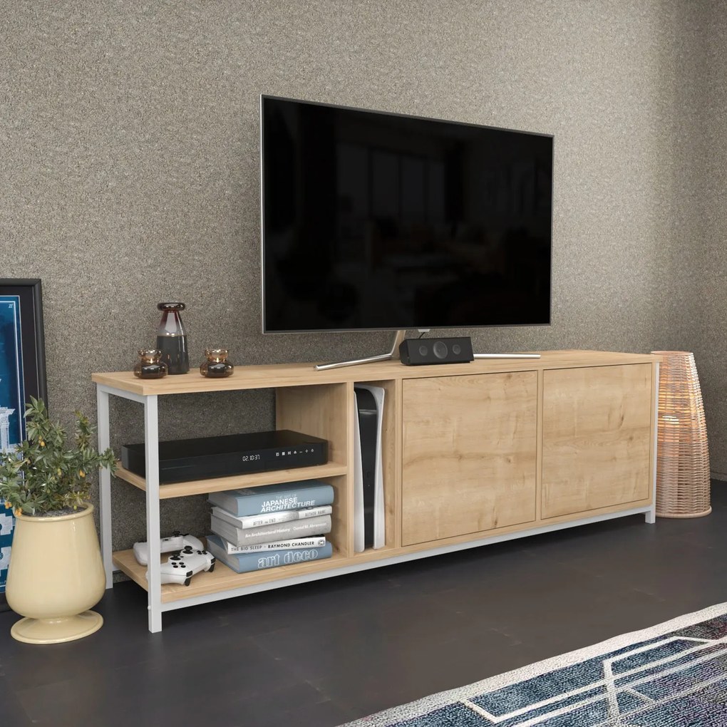 Móvel TV Primrose – Branco Carvalho – 160 cm x 35,3 cm x 50,8 cm