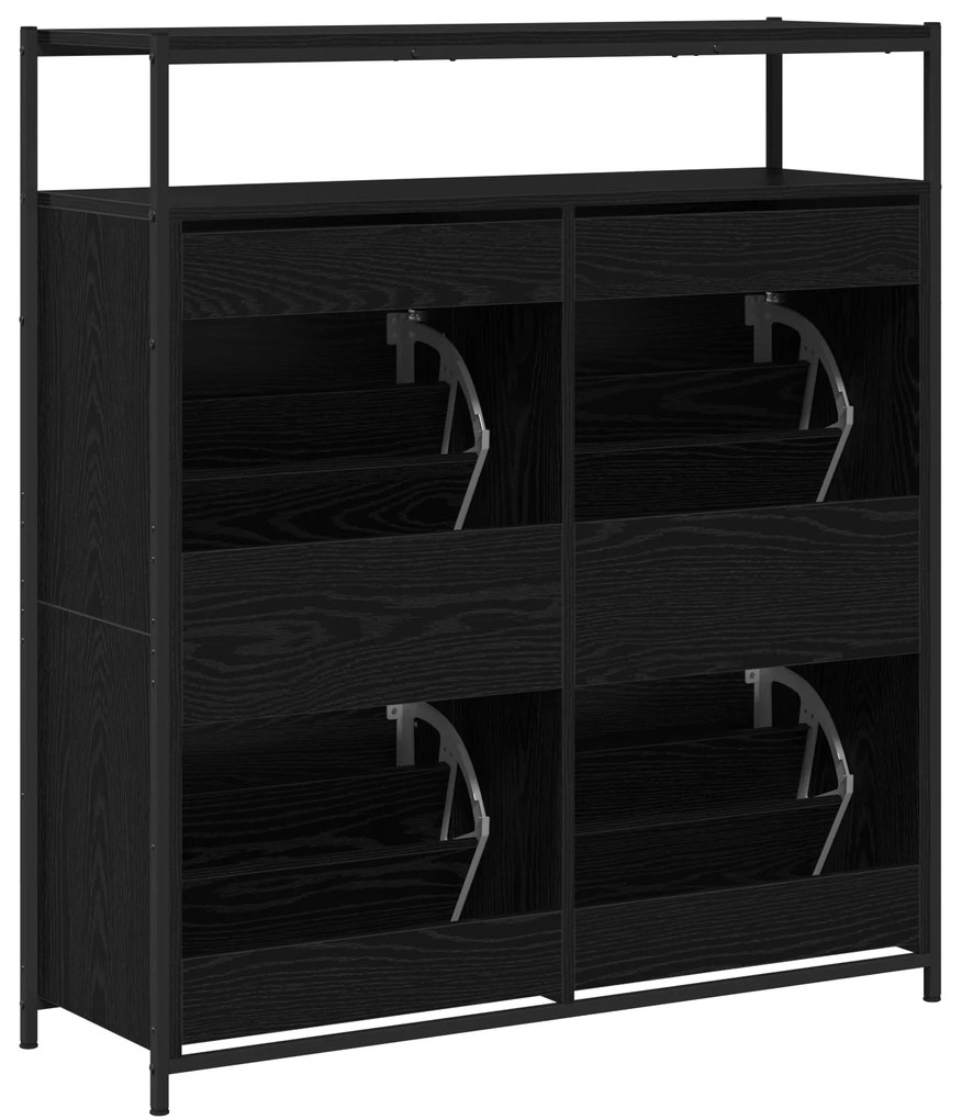 Gabinete de Sapatos com 4 Gavetas Basculantes Carvalho Preto 100x34x11