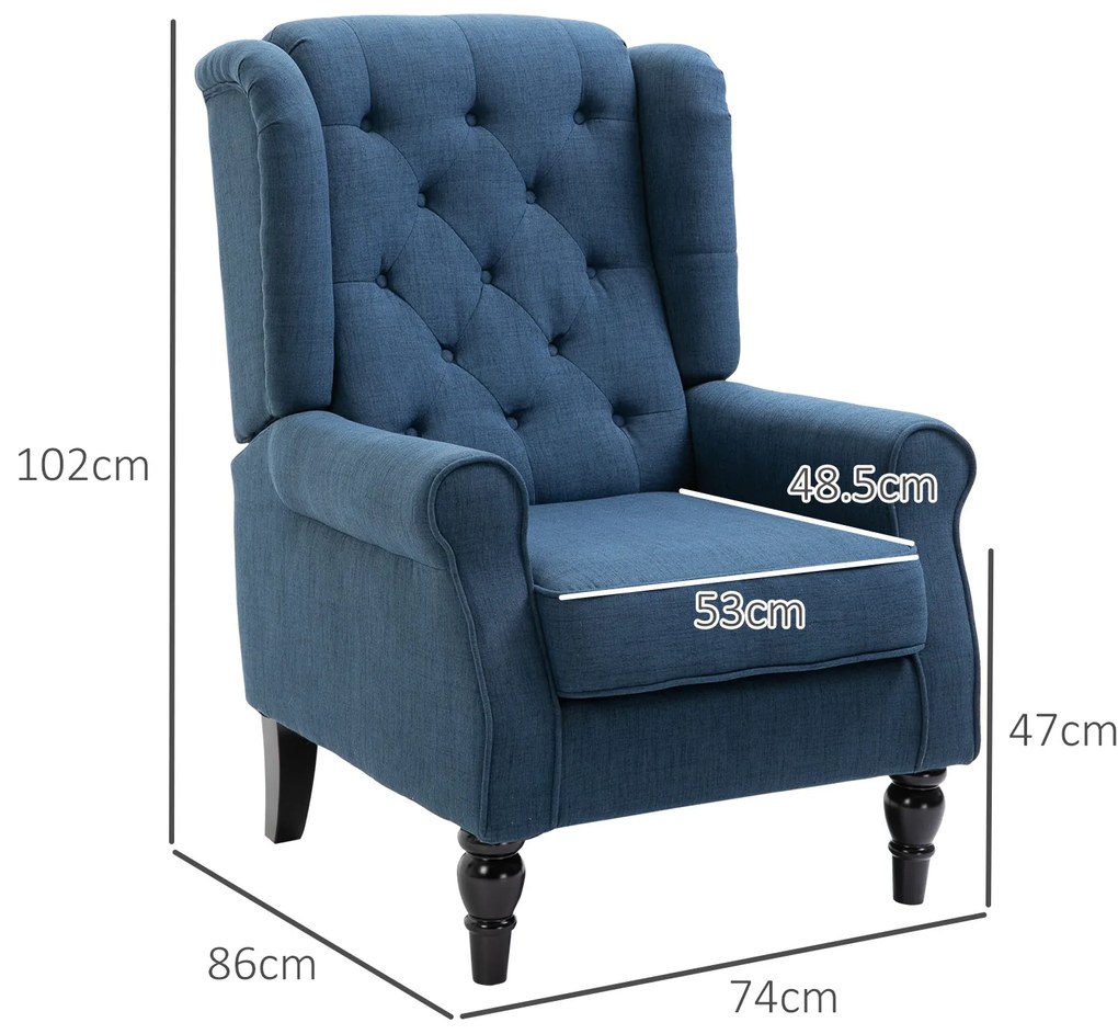 Poltrona de Sala de Estar Poltrona Moderna para Dormitório com Pés de Madeira Poltrona Individual 74x86x102 cm Azul