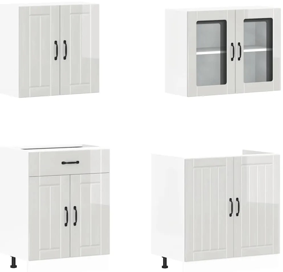 4 peças armário de cozinha conjunto Kalmar branco brilhante