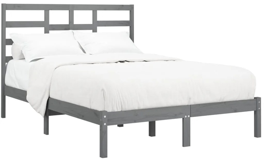 Estrutura de cama casal 135x190 cm madeira maciça cinzento