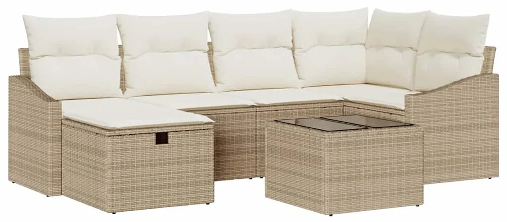 Conjunto de Sofá de Jardim com 7 Peças com Almofadas Bege Polivime