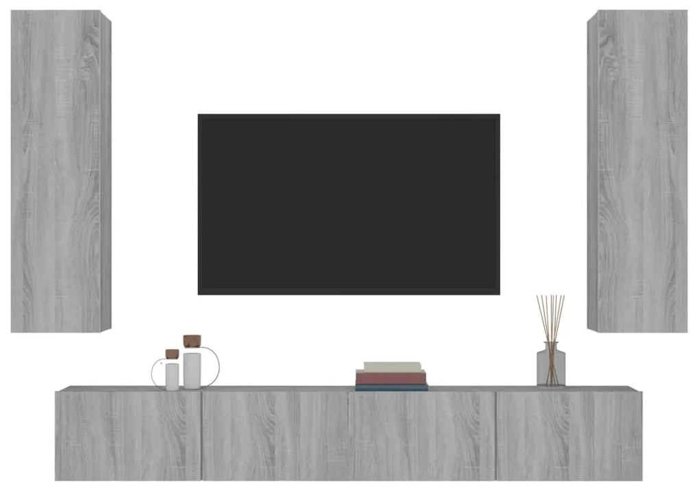 Conjunto móveis de TV 4 pcs madeira processada sonoma cinza