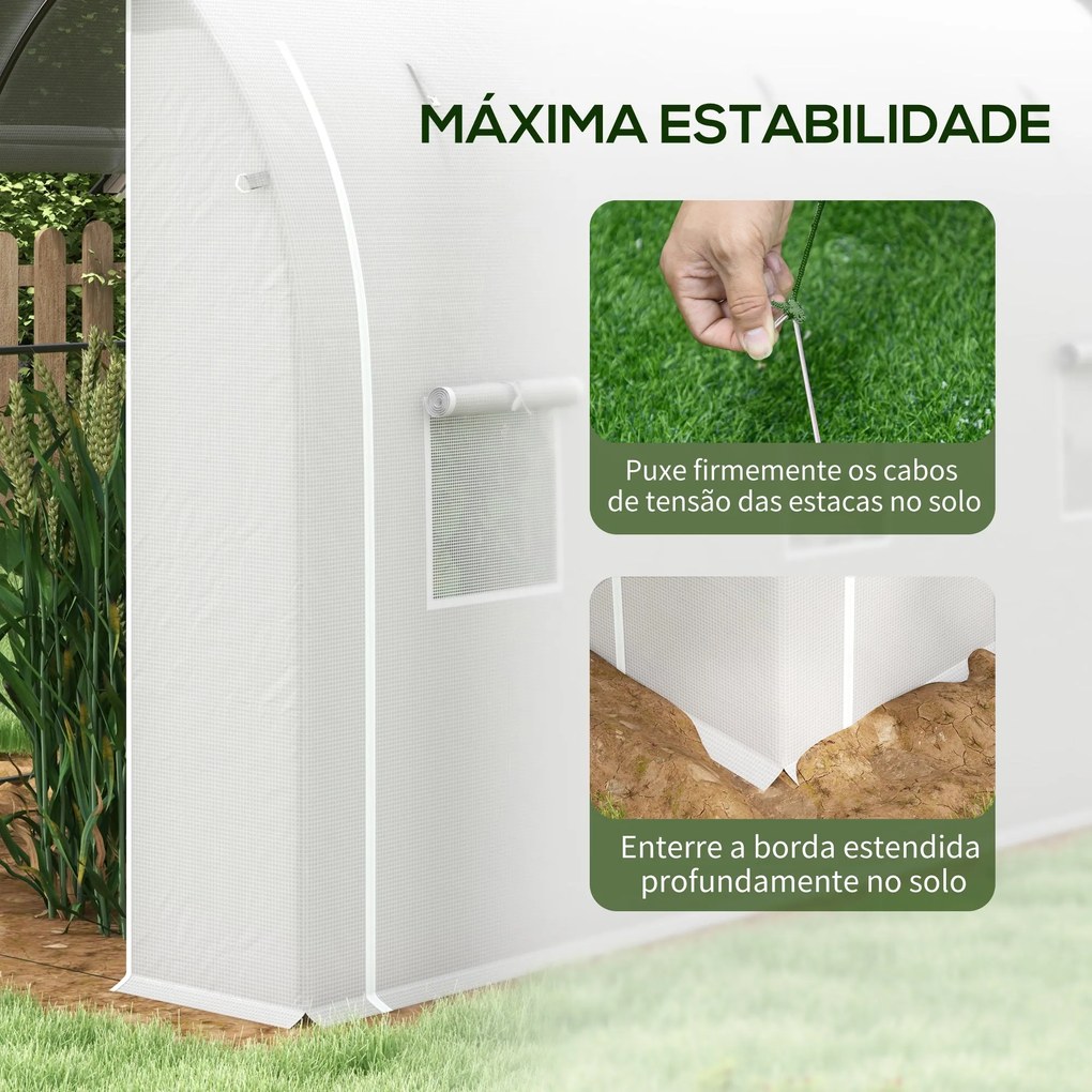 Outsunny Estufa Tipo Túnel 3x2x2 m Estufa de Jardim com 3 Portas e 6 J