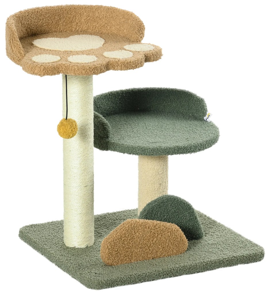 PawHut Arranhador para Gatos Pequeno Centro de Atividades para Gatos com Cama Poste de Sisal e Bola Suspensa 43x39x52 cm Multicor