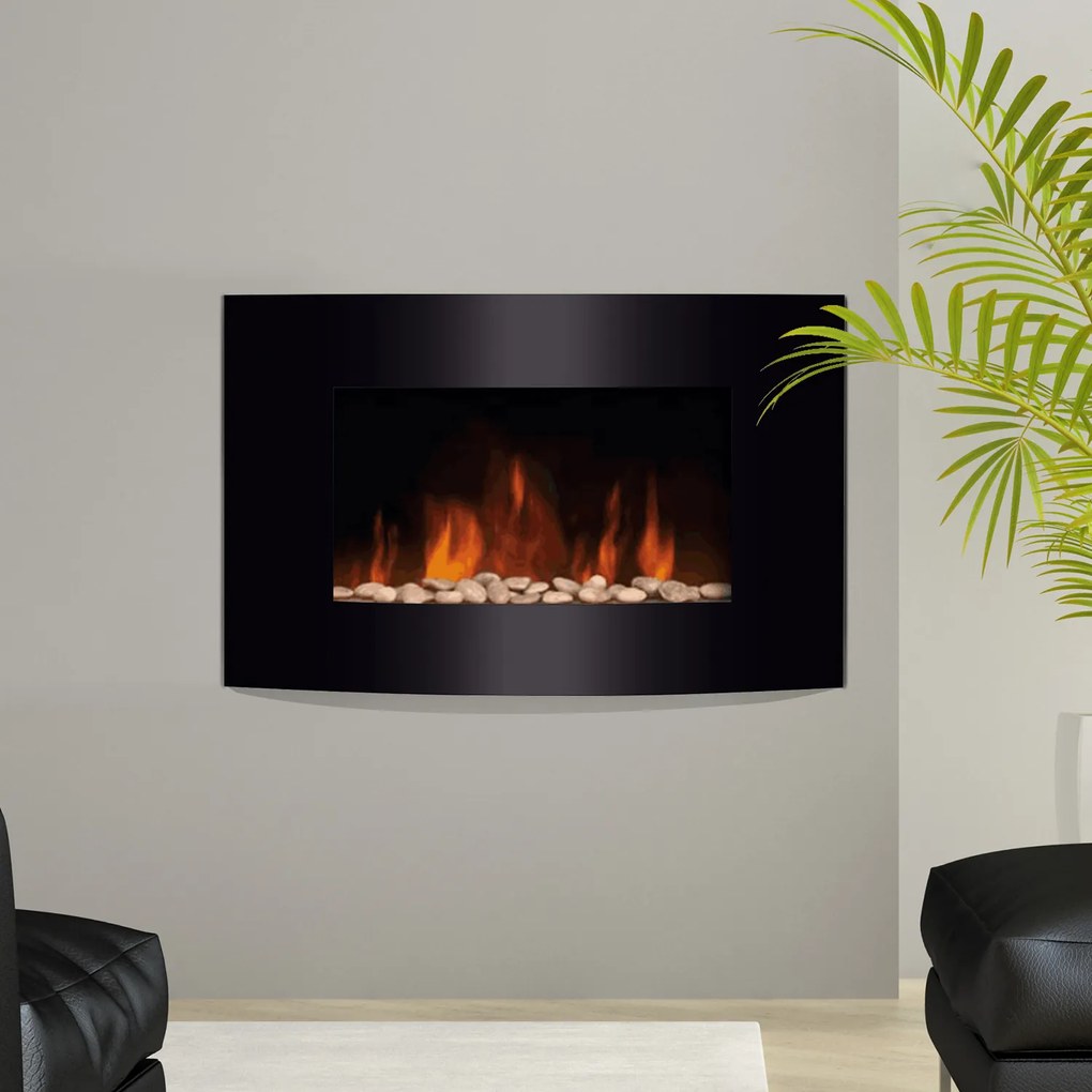 Lareira Eléctrica com Aquecimento e chama LED decorativa- Aço Inoxidável- Cor: Preto- 65 x 11,4 x 52 cm