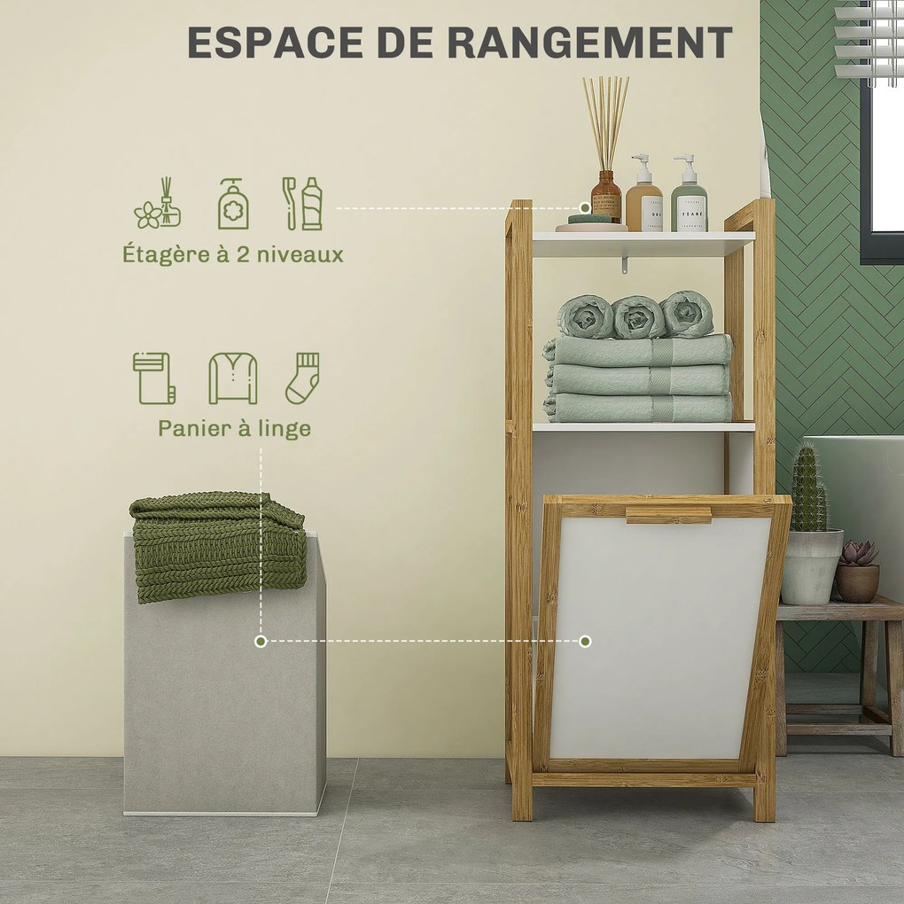 Móvel de pé em bambu, cesto de roupa suja para casa de banho, economizador de espaço - 2 prateleiras - 40 x 30 x 86,5 cm