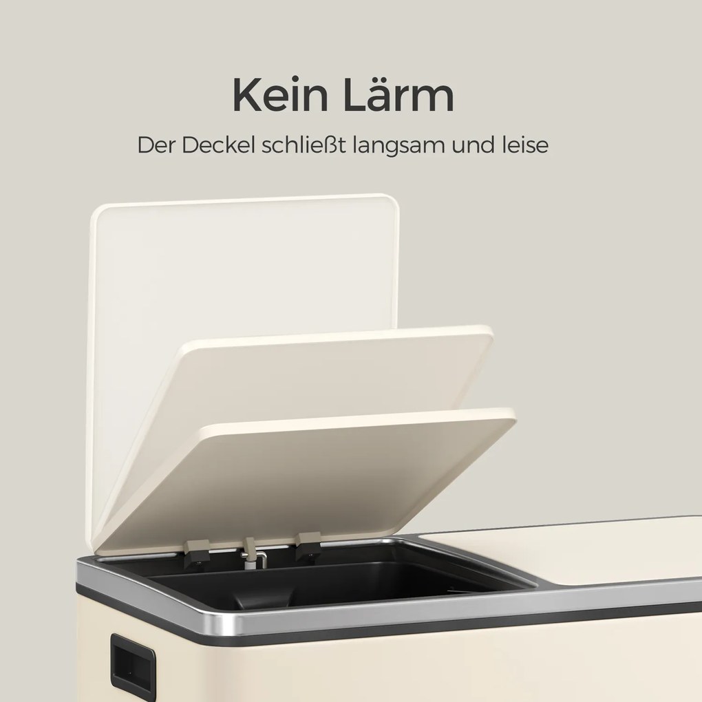 Caixote do lixo com 2 compartimentos de 60 L, 59 x 36,5 x 65,2 cm branco creme