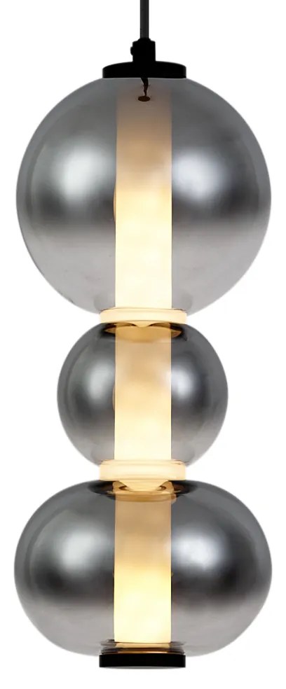 Candeeiro suspenso Art Deco preto com vidro fumado e transparente 3 luzes incluindo LED - Lizzy Art Deco