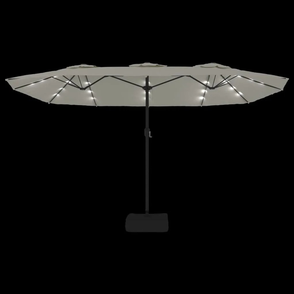 Guarda-sol de jardim c/ cabeça dupla/LED 449x245cm branco areia