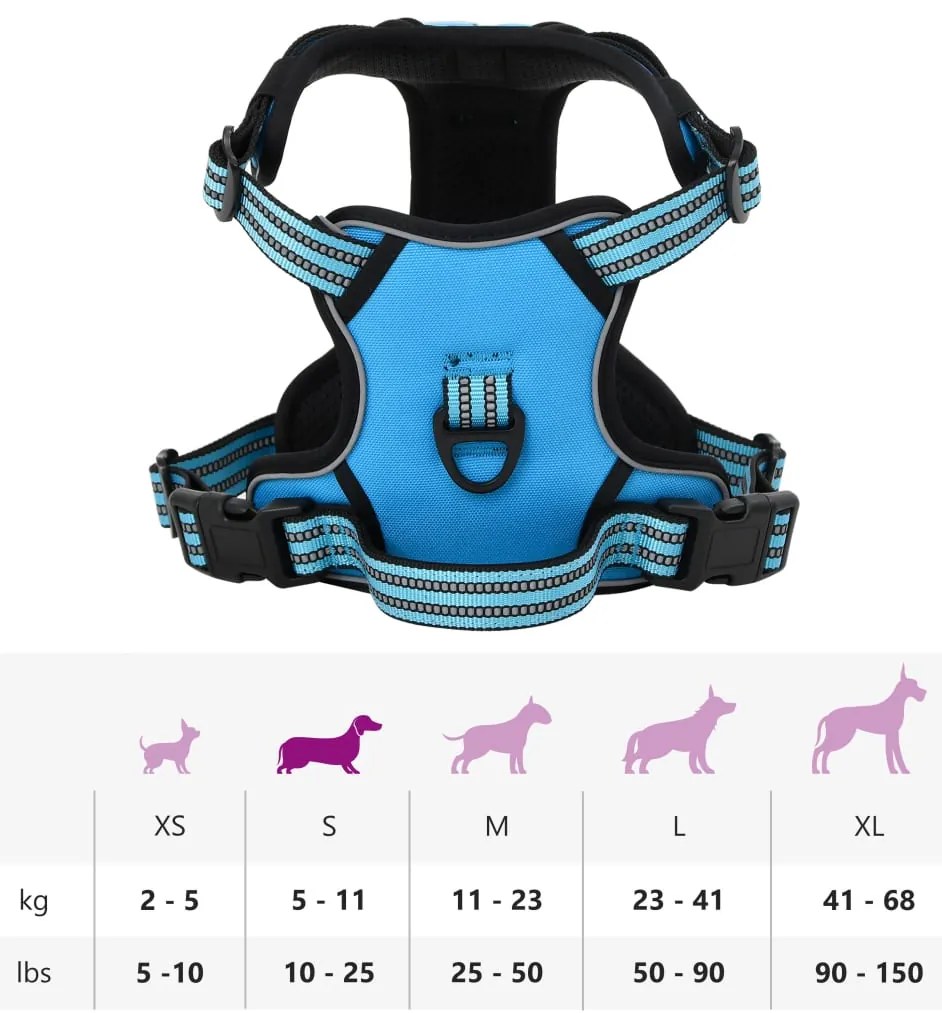 Peitoral para cães com faixas refletoras ajustável S azul