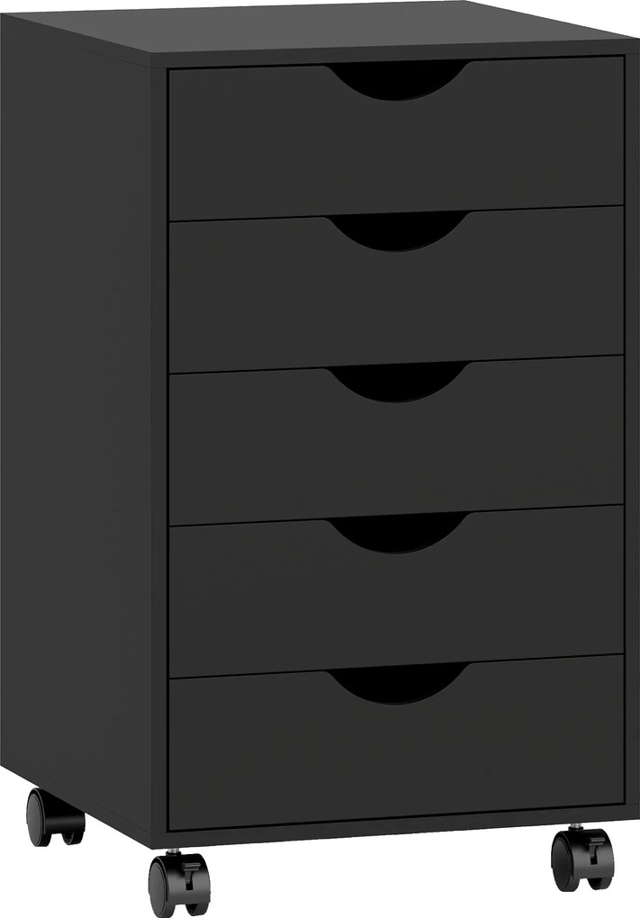HOMCOM Bloco de Gavetas com Rodas Bloco de Gavetas para Escritório com 5 Gavetas 40x40x67 cm Preto | Aosom Portugal