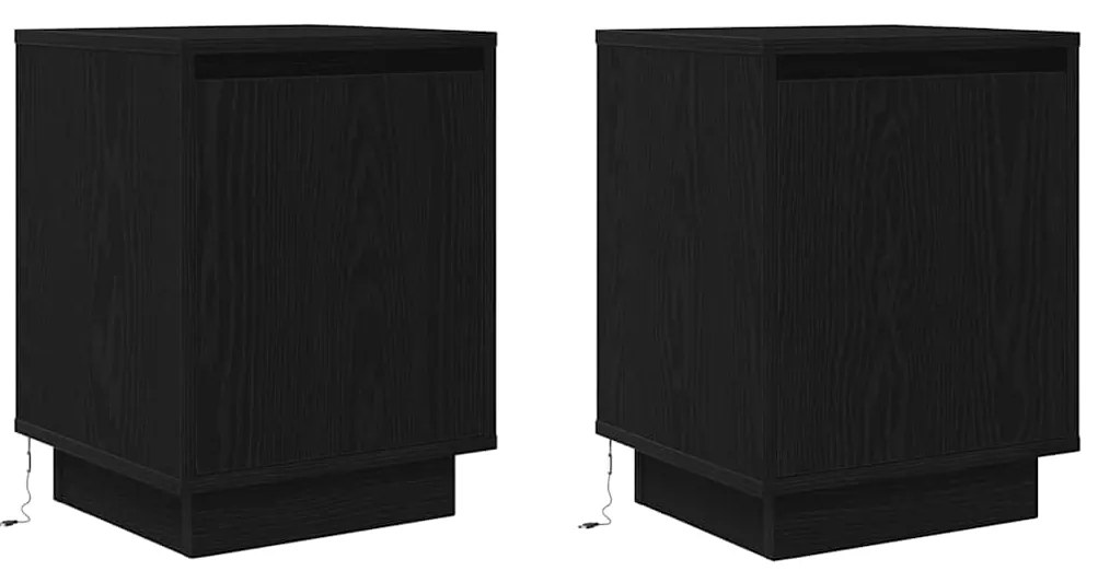 Mesas cabeceira c/ luzes LED 2 pcs 38x34x50 cm preto