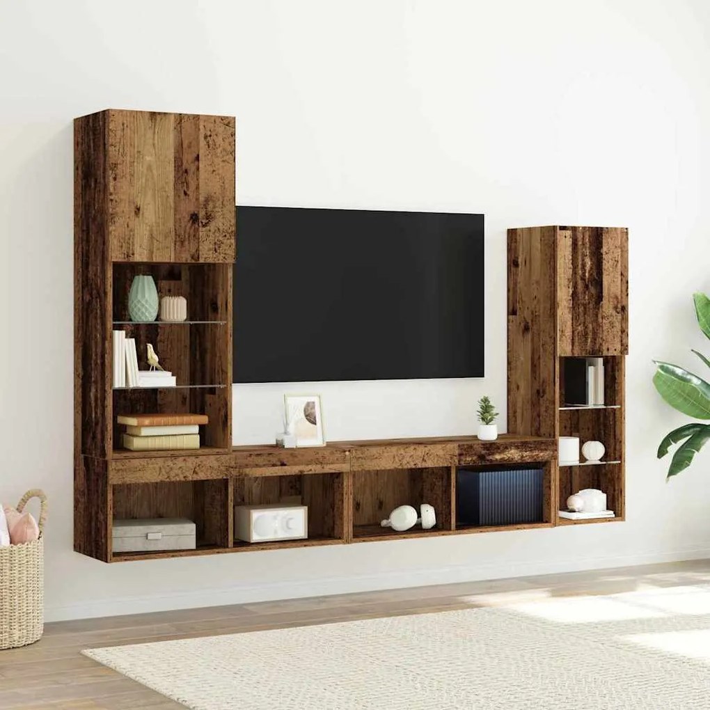 Armário de TV vidaXL com Luzes LED Madeira Envelhecida 40.5x30x102 cm