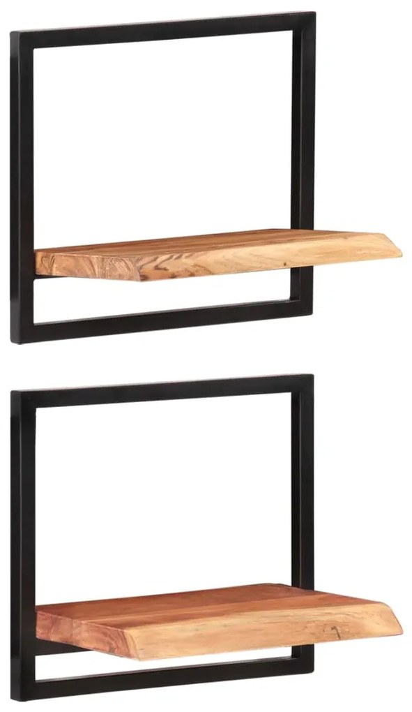 Prateleiras de parede 2 pcs 40x24x35 cm acácia maciça e aço