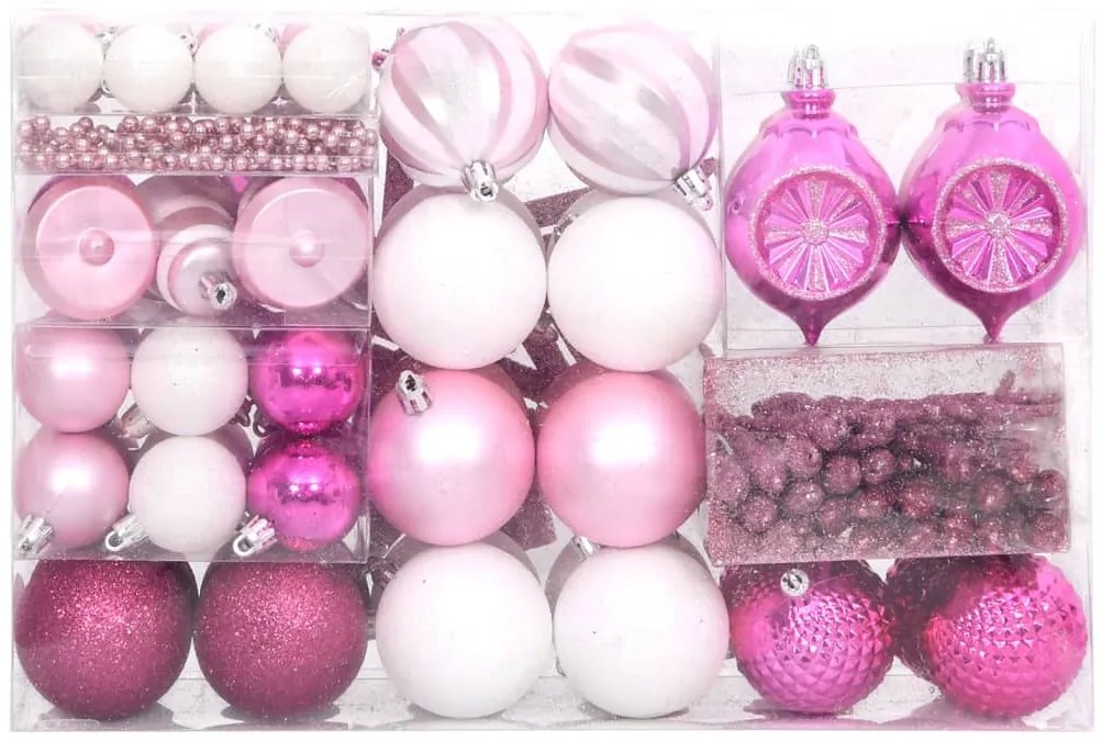 108 pcs conjunto de enfeites de Natal branco e rosa