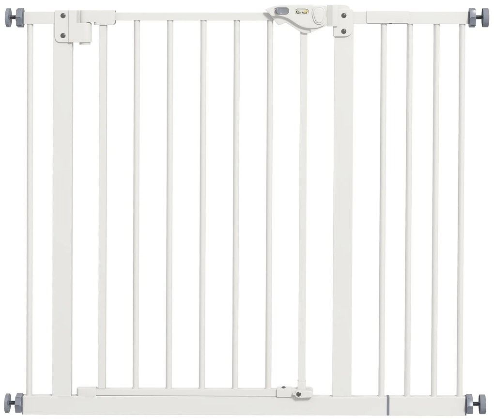 PawHut Barreira de Segurança para Animais 74-94x77 cm Porta com Fecho Automático 1 Extensão Branco | Aosom Portugal