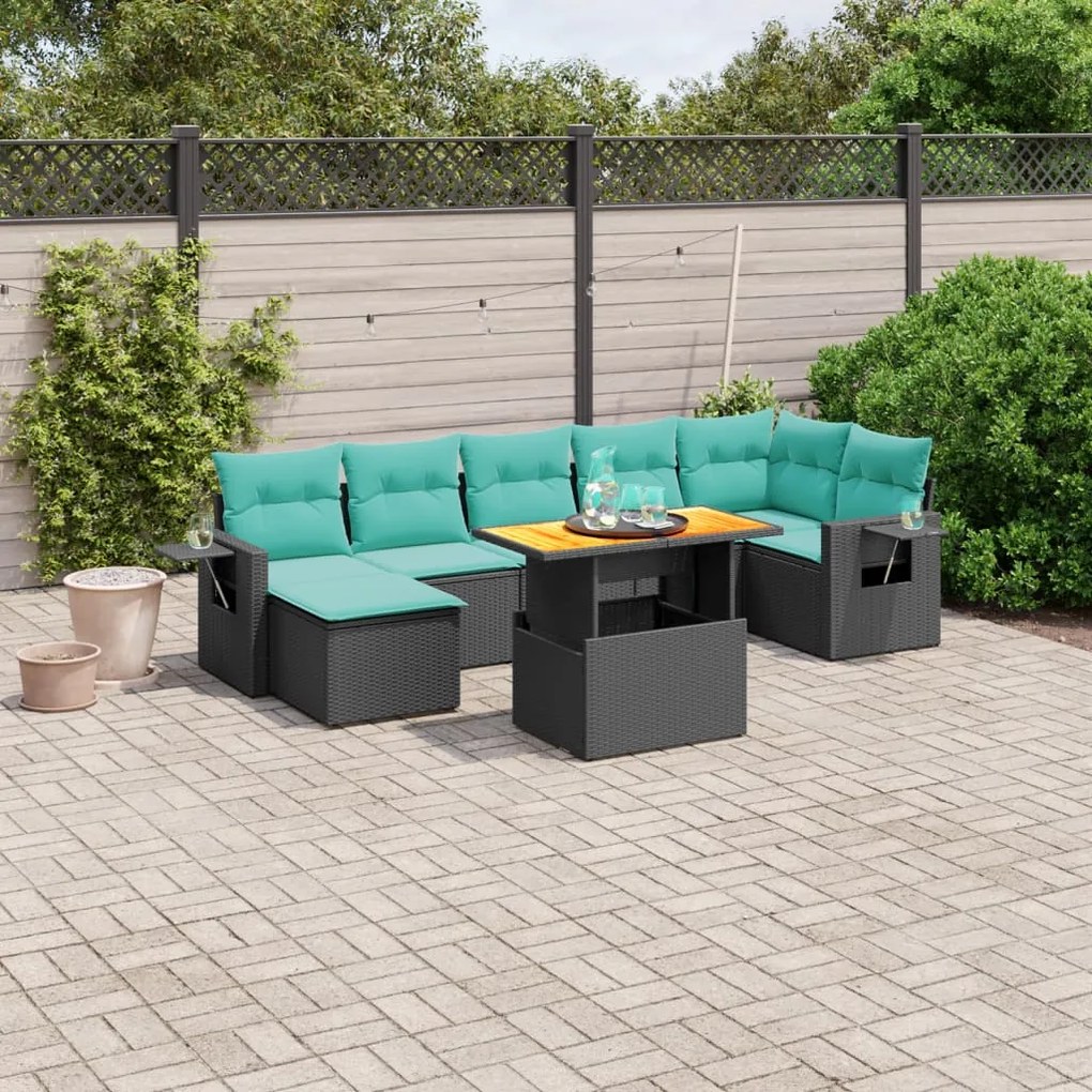 vidaXL 8 pcs conjunto de sofás p/ jardim c/ almofadões vime PE preto