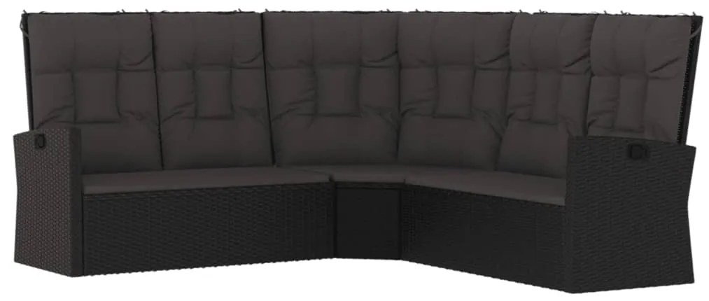 3 pcs conjunto lounge de jardim c/ almofadões vime PE preto