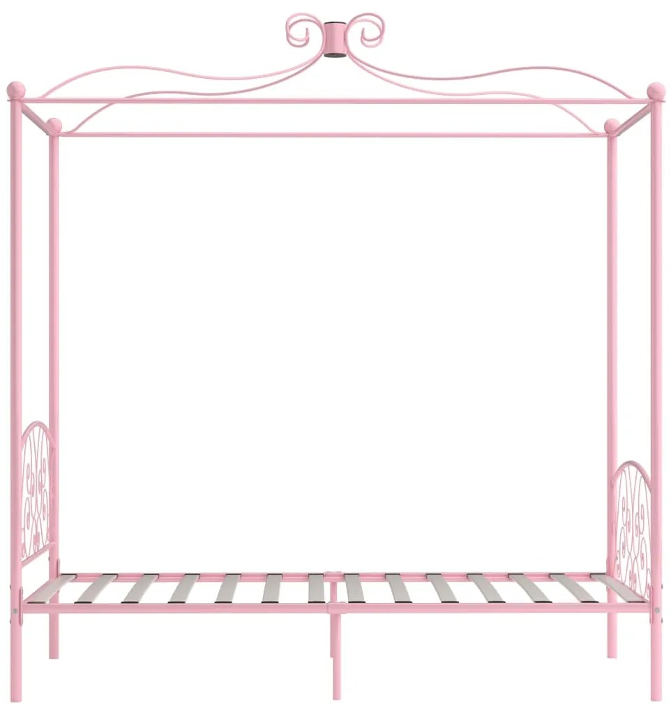 Estrutura de cama com dossel 90x200 cm metal cor-de-rosa