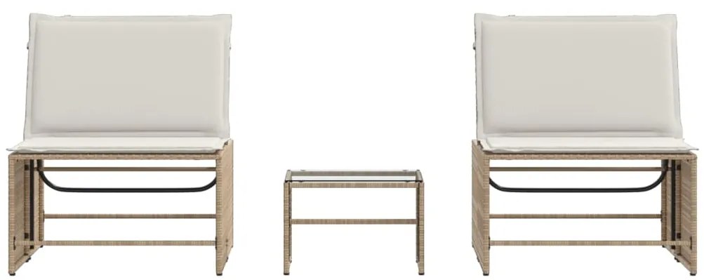 Espreguiçadeiras com mesa 2 pcs vime PE bege