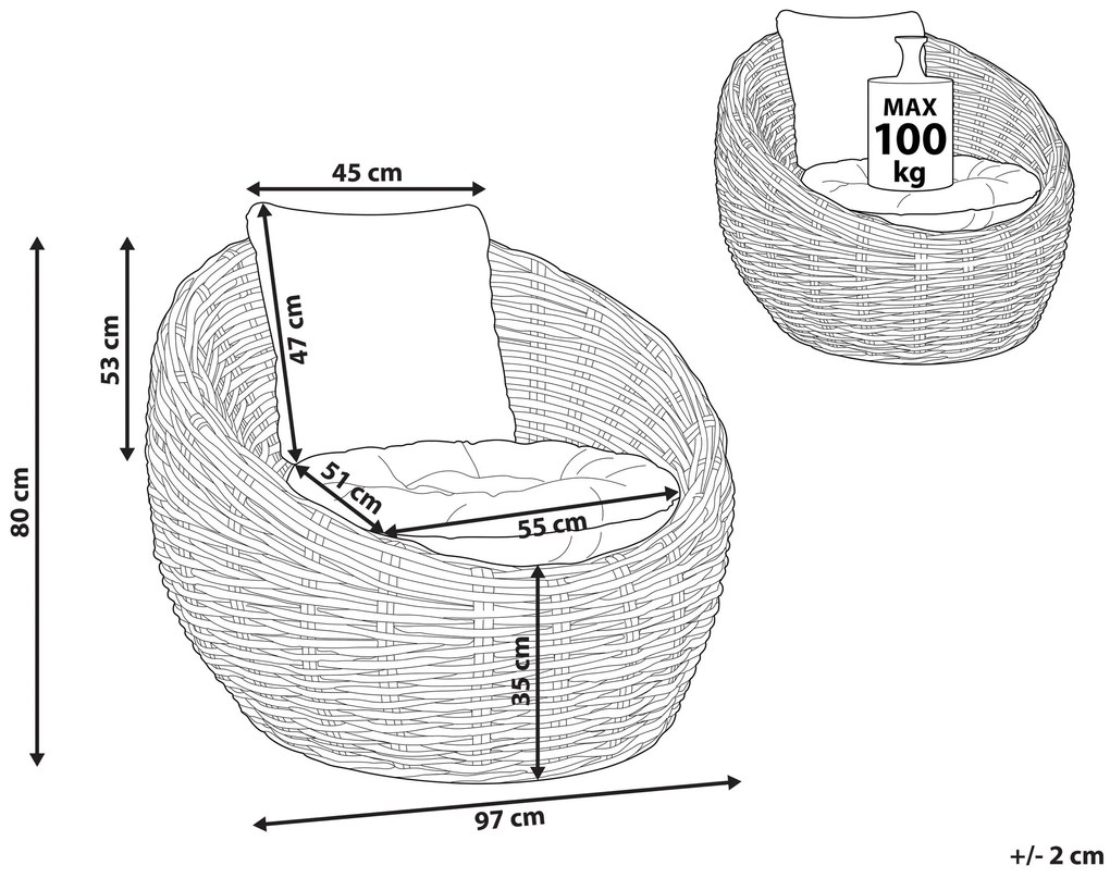 Cadeira de jardim em rattan natural LERICI Beliani