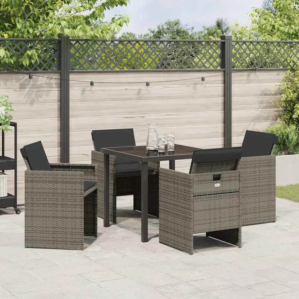 Conjunto de Jantar para Jardim com 5 Peças e Almofadas Cinzas em Ratta