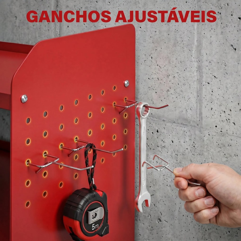 Organizador de Ferramentas de Jardim Prateleira de Armazenamento de Parede de 2 Níveis para Garagem com Bandeja e Ganchos