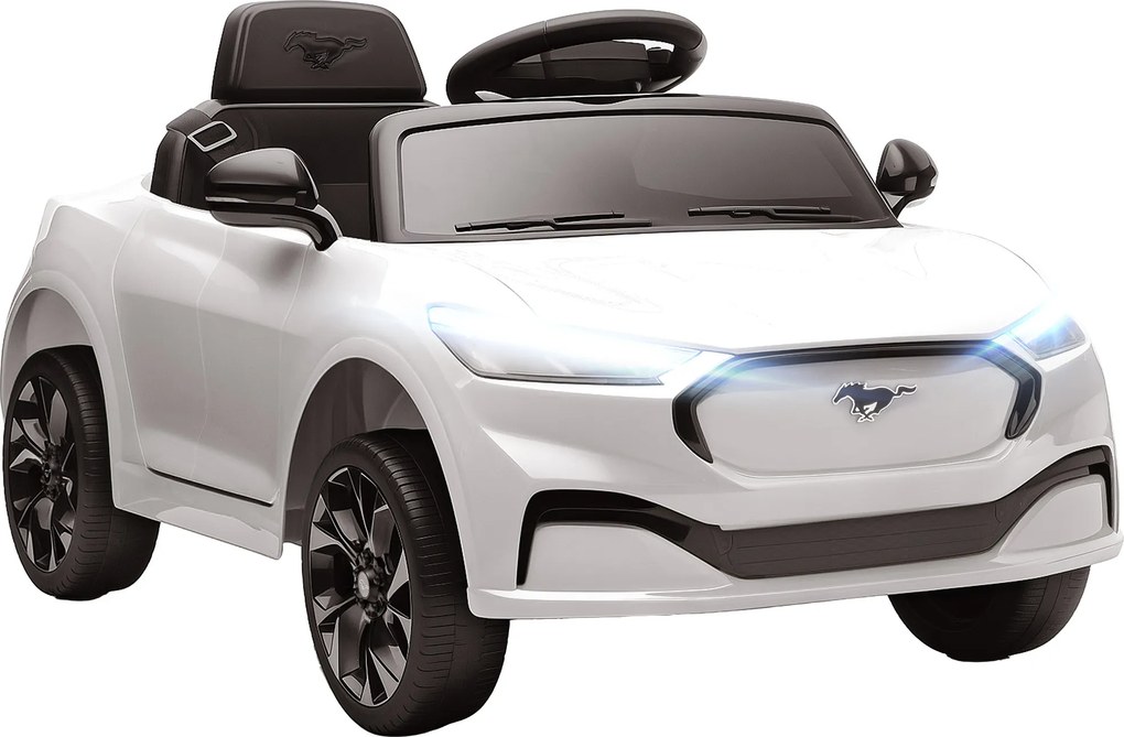 Carro elétrico infantil Ford Mustang Mach-E com licença oficial, 12 V, comando à distância de 2,4 GHz, 2 motores, 92 x 55 x 44 cm, branco