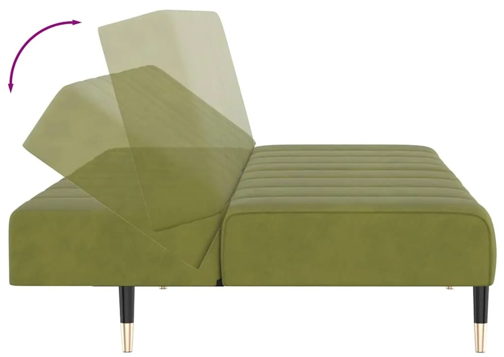 Sofá-cama de 2 lugares veludo verde-claro