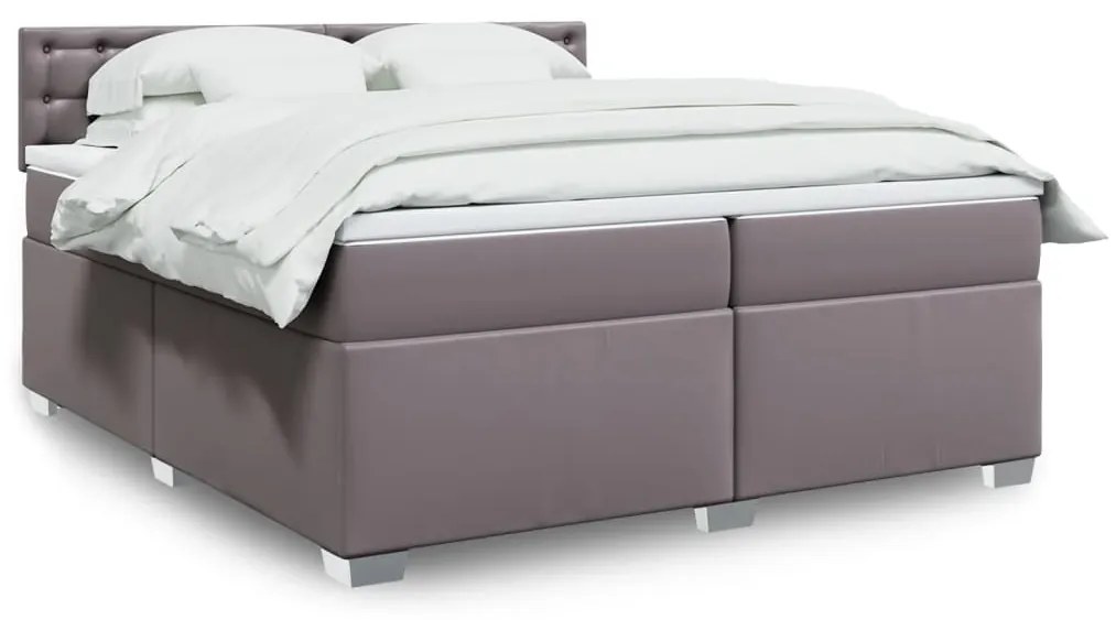 vidaXL Cama com molas/colchão 200x200 cm couro artificial cinzento