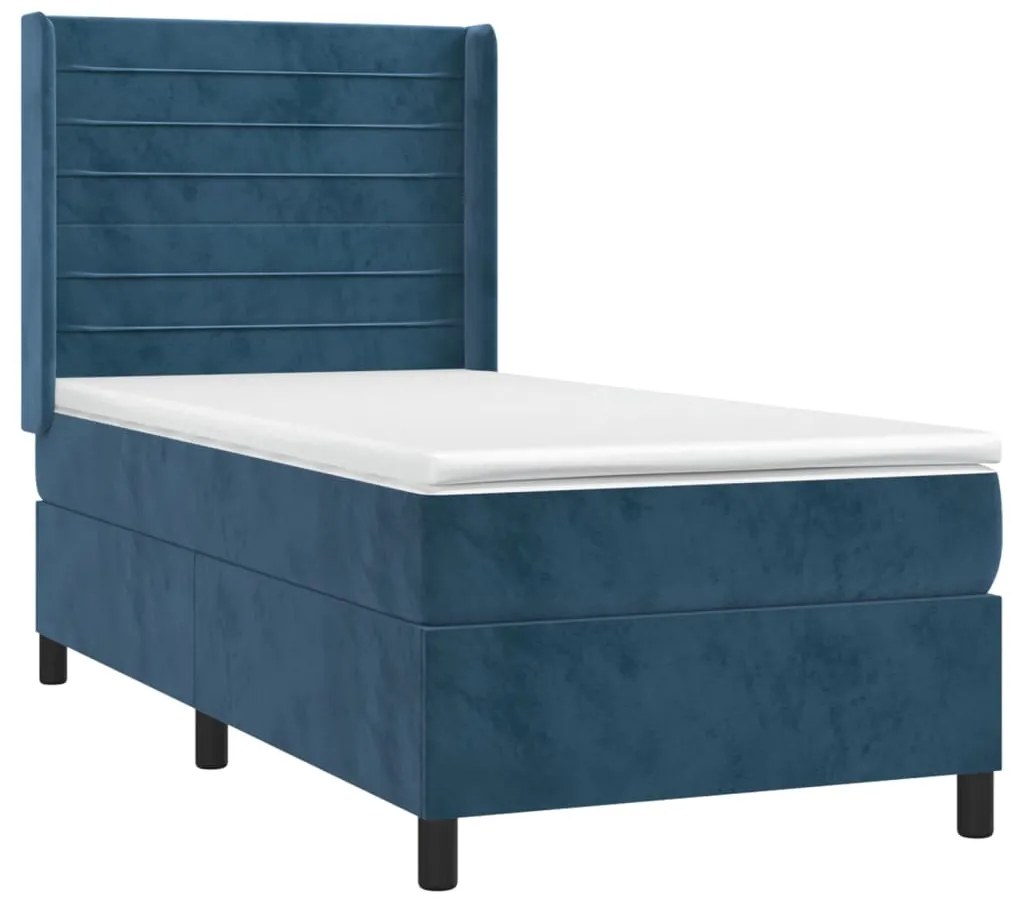 Cama box spring c/ colchão/LED 80x200 cm veludo azul-escuro