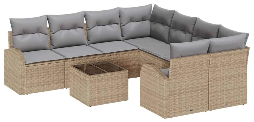 Conjunto de Sofá para o Jardim de 9 Peças com Almofadas Bege Poliratta