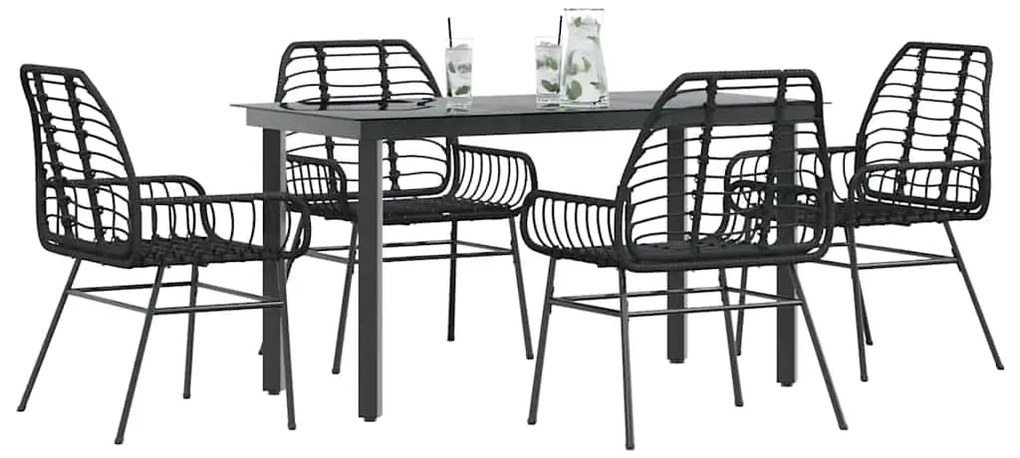 Conjunto de jantar jardim 5 peças vidro vime PE preto