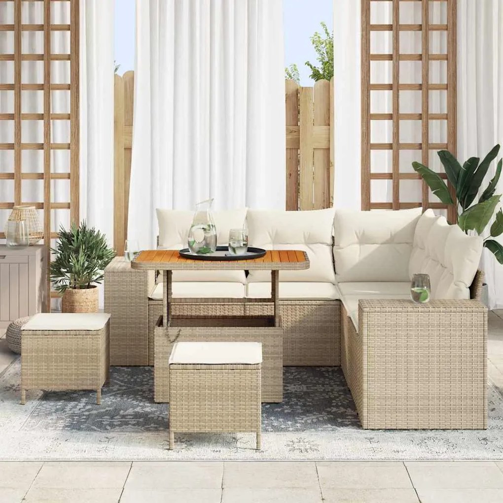 Conjunto de Sofá de Jardim com 8 Peças e Almofadas em Rattan de Poliés