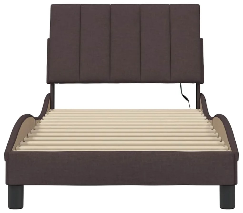 Estrutura de cama sem colchão 80x200 cm tecido castanho-escuro
