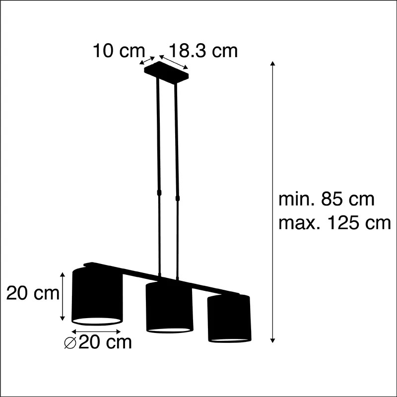 Candeeiro de suspensão com abajures de veludo rosa com dourado 20cm - Combi 3 Deluxe Clássico / Antigo
