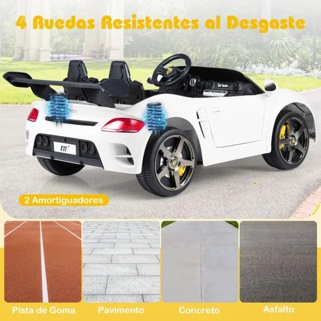 Carro elétrico crianças 12V com controle remoto e 2 lugares para crianças 4X4 com luzes LED e música Branco
